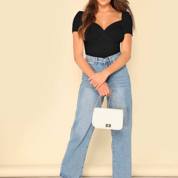 04 Boho Black Sweetheart neck cap sleeve bodysuit - Picture 7 of 13